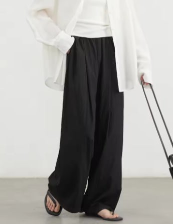 CHIC VEN 女士长裤 纯色弹力腰宽松高腰休闲女裤长款阔腿裤 2025春夏款